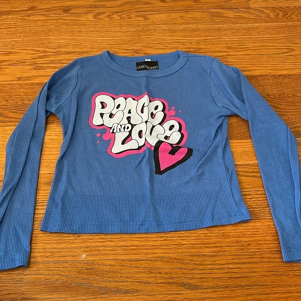Chic 2 Chic Girl’s Blue Waffle Long Sleeve T-Shirt Size L